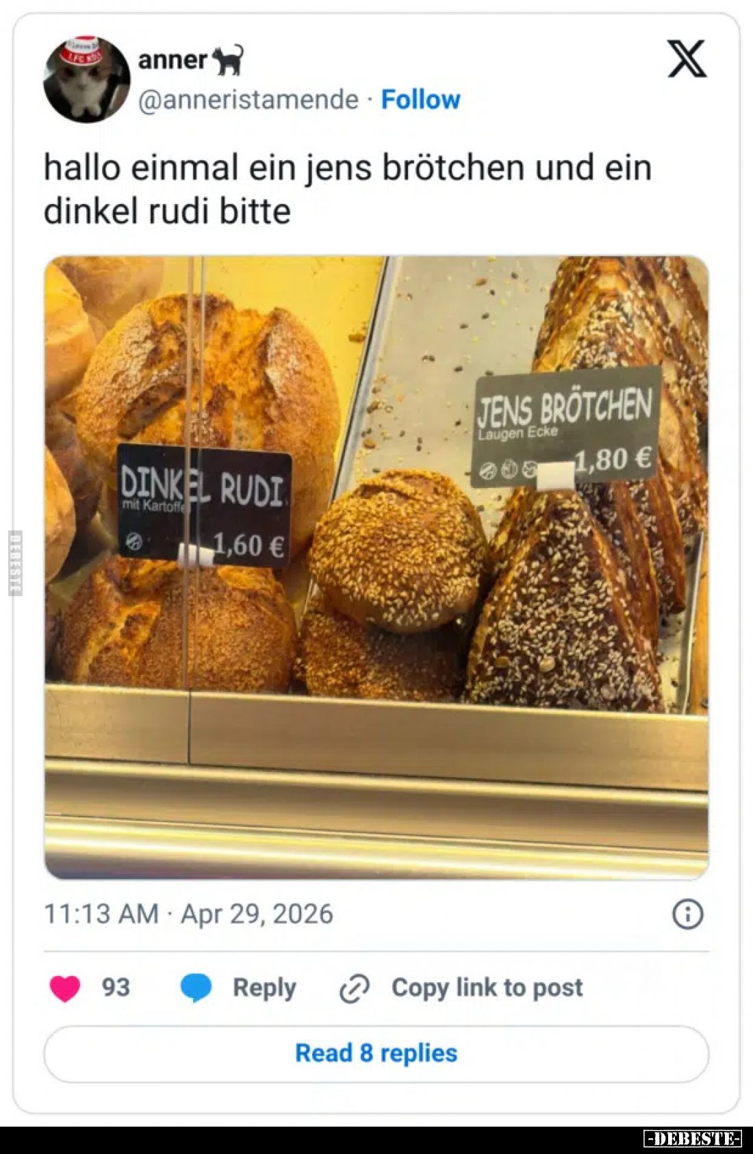 Hallo einmal ein Jens Brötchen und ein Dinkel Rudi bitte