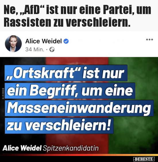 Ne, "AfD" ist nur eine Partei, um Rassisten zu.. - Lustige Bilder | DEBESTE.de