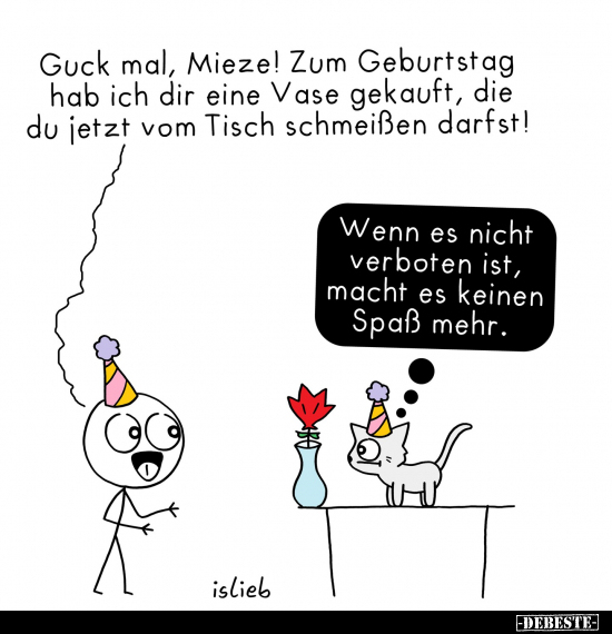 Guck mal, Mieze! Zum Geburtstag hab ich dir eine Vase.. - Lustige Bilder | DEBESTE.de