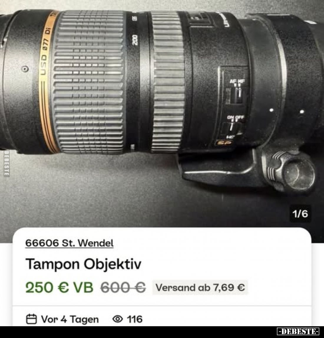 66606 St. Wendel,
Tampon Objektiv.
250 € VB
Versand ab 7,69 €,
Vor 4 Tagen