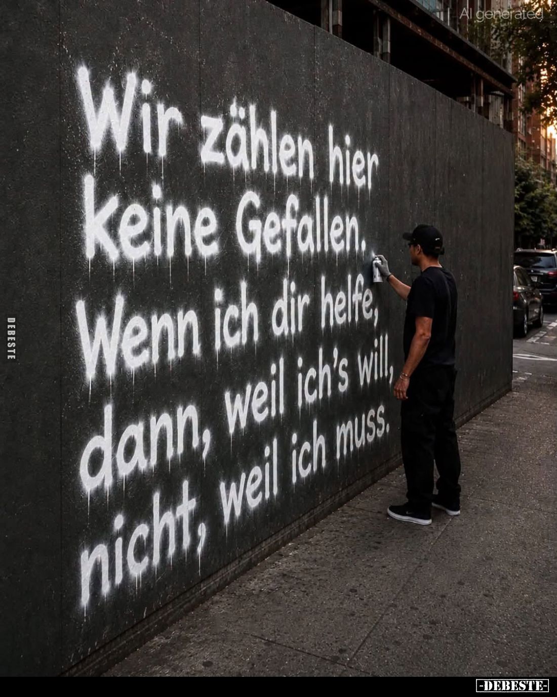 Wir zählen hier keine Gefallen. Wenn ich dir helfe dann, weil ich's will nicht, weil ich muss.