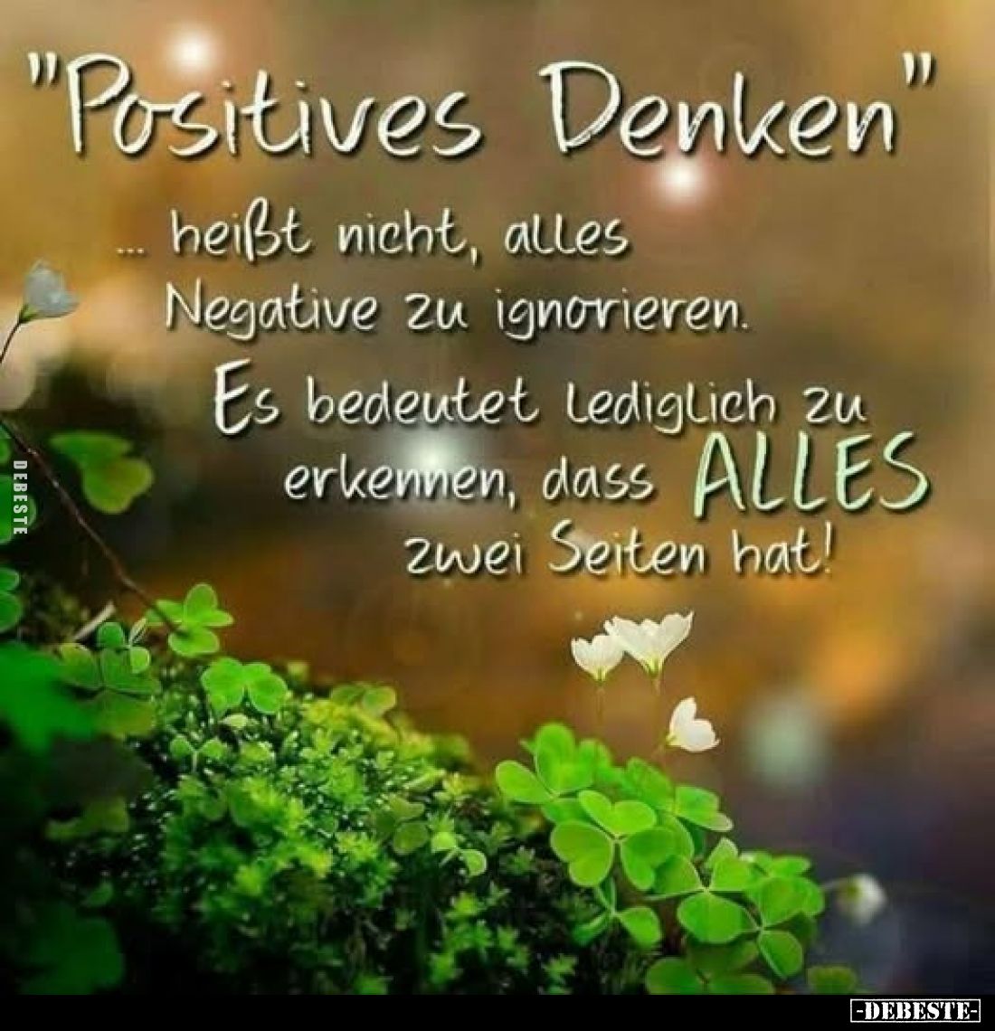 "Positives Denken"
heißt nicht, alles Negative zu ignorieren.
Es bedeutet Lediglich zu erkennen, dass ALLES zwei ...