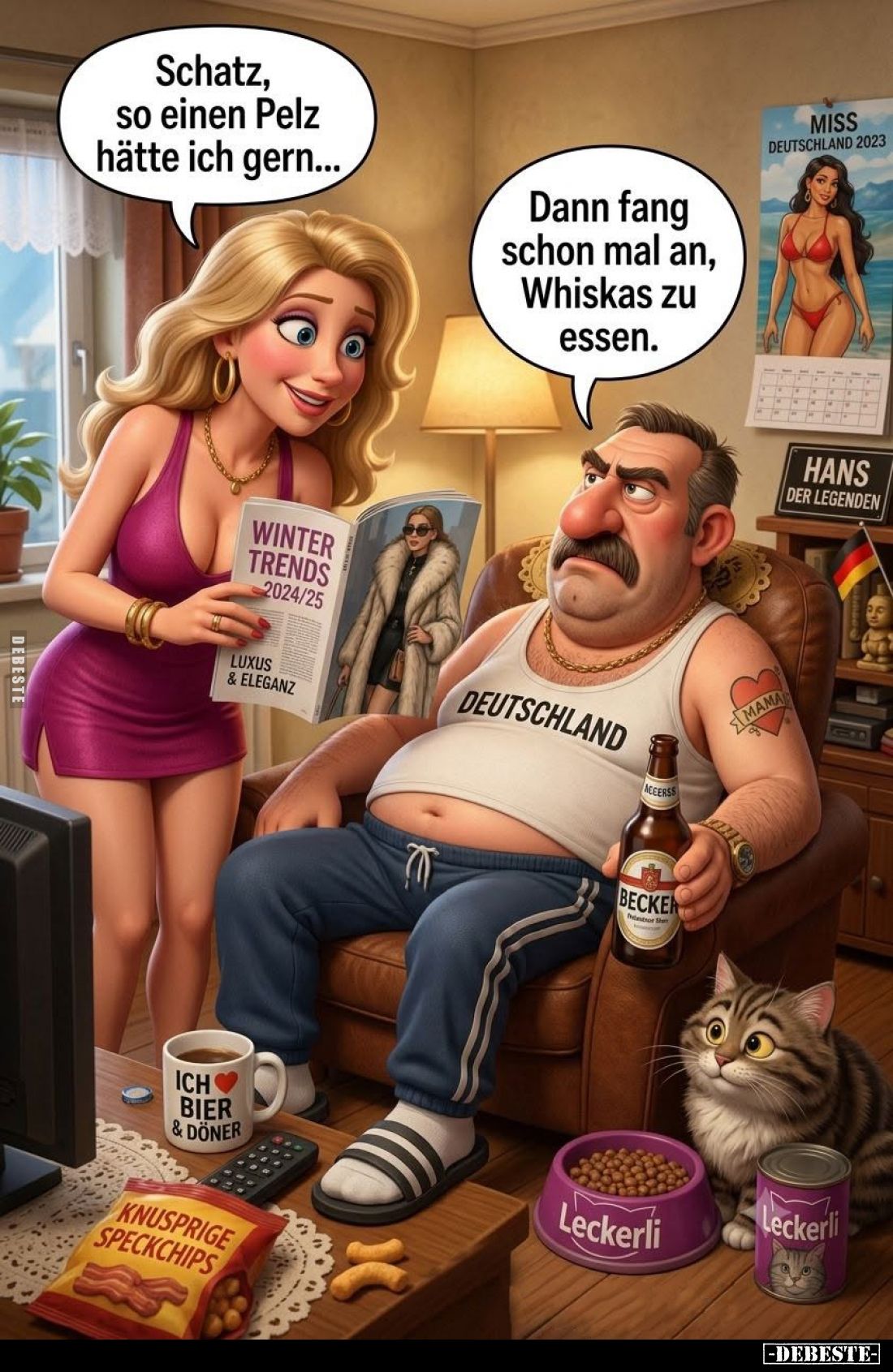 Schatz, so einen Pelz hätte ich gern... -
Dann fang schon mal an, Whiskas zu essen.