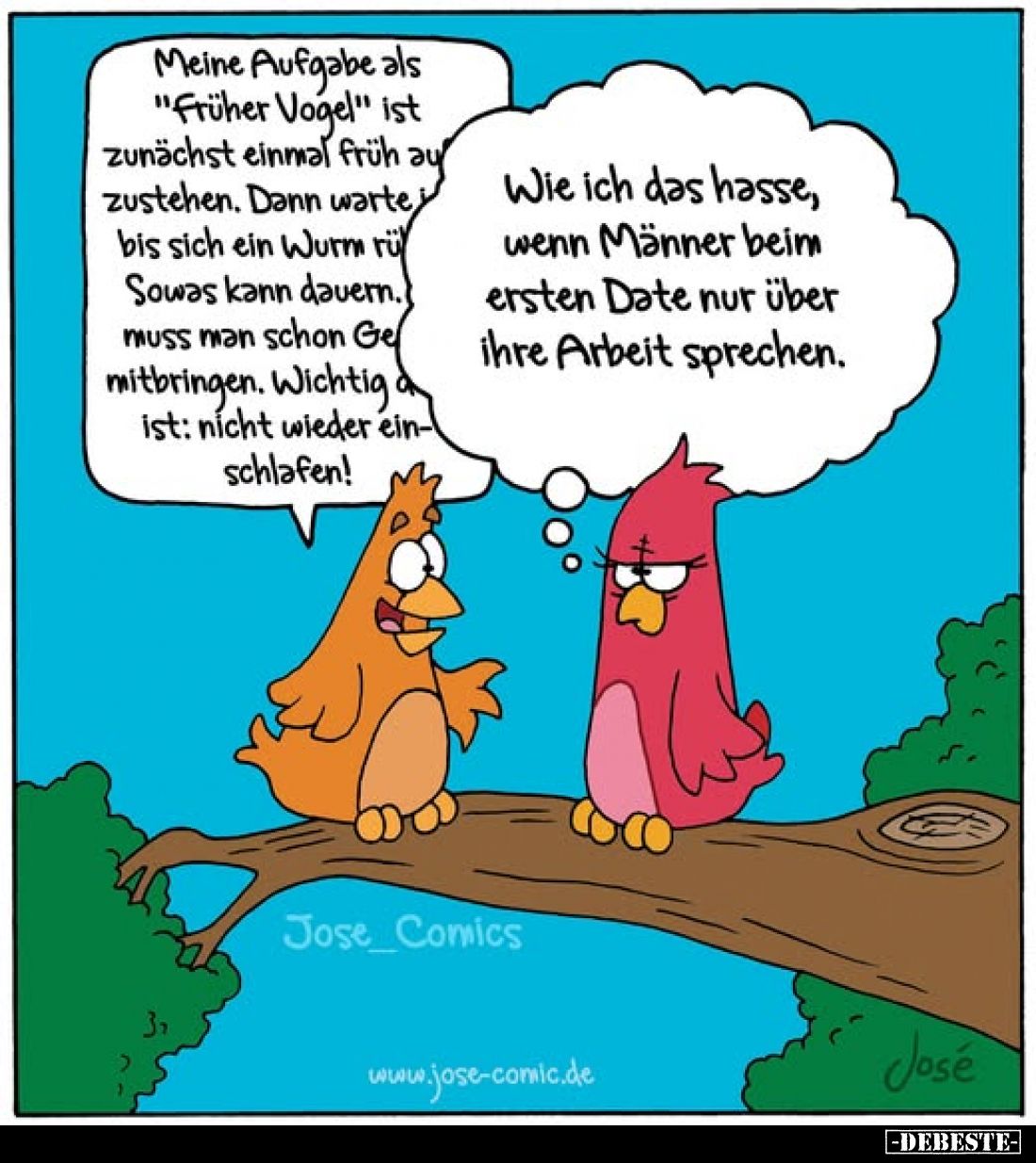 Meine Aufgabe als "Früher Vogel" ist zunächst einmal früh aufzustehen. Dann warte ich bis sich ein Wurm. Sowas kann...