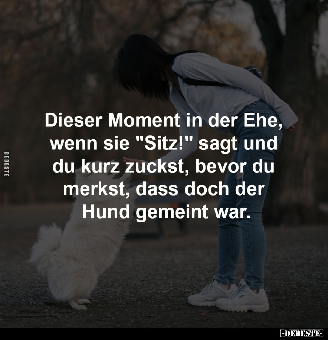 Dieser Moment in der Ehe,
wenn sie "Sitz!" sagt und
du kurz zuckst, bevor du
merkst, dass doch der
Hund gem...