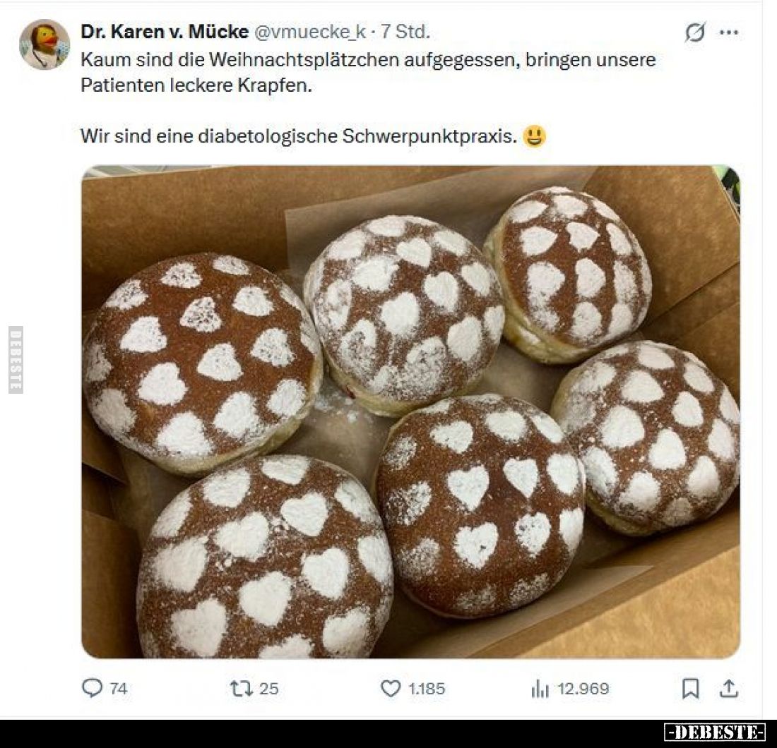 Kaum sind die Weihnachtsplätzchen aufgegessen, bringen unsere Patienten leckere Krapfen.
Wir sind eine diabetologische Schwe...