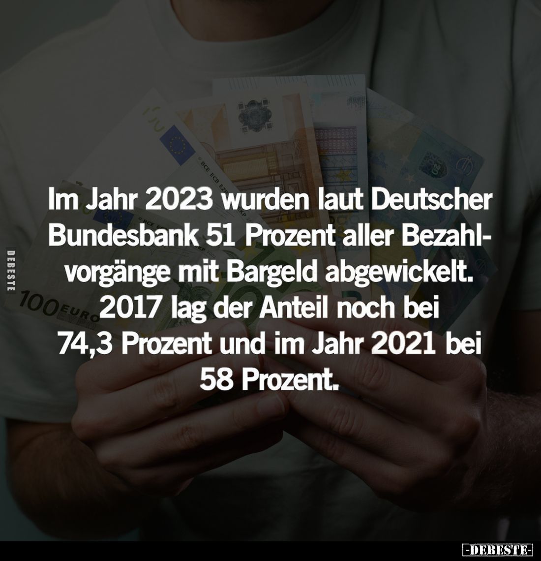 Im Jahr 2023 wurden laut Deutscher Bundesbank 51 Prozent aller Bezahlvorgänge mit Bargeld abgewickelt. 2017 lag der Anteil no...