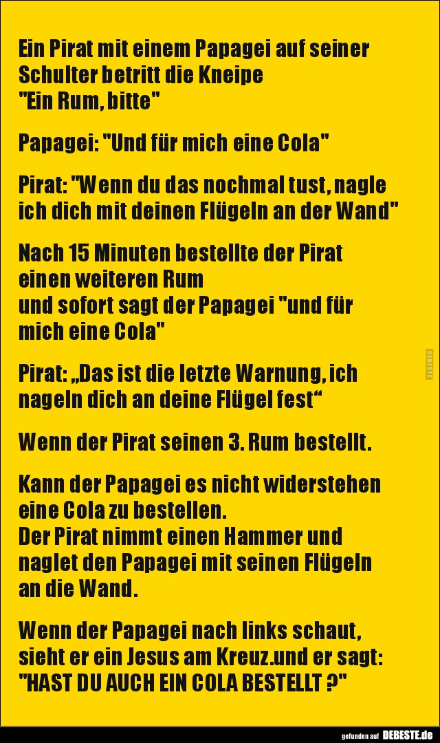 Ein Pirat mit einem Papagei auf seiner Schulter betritt.. - Lustige Bilder | DEBESTE.de