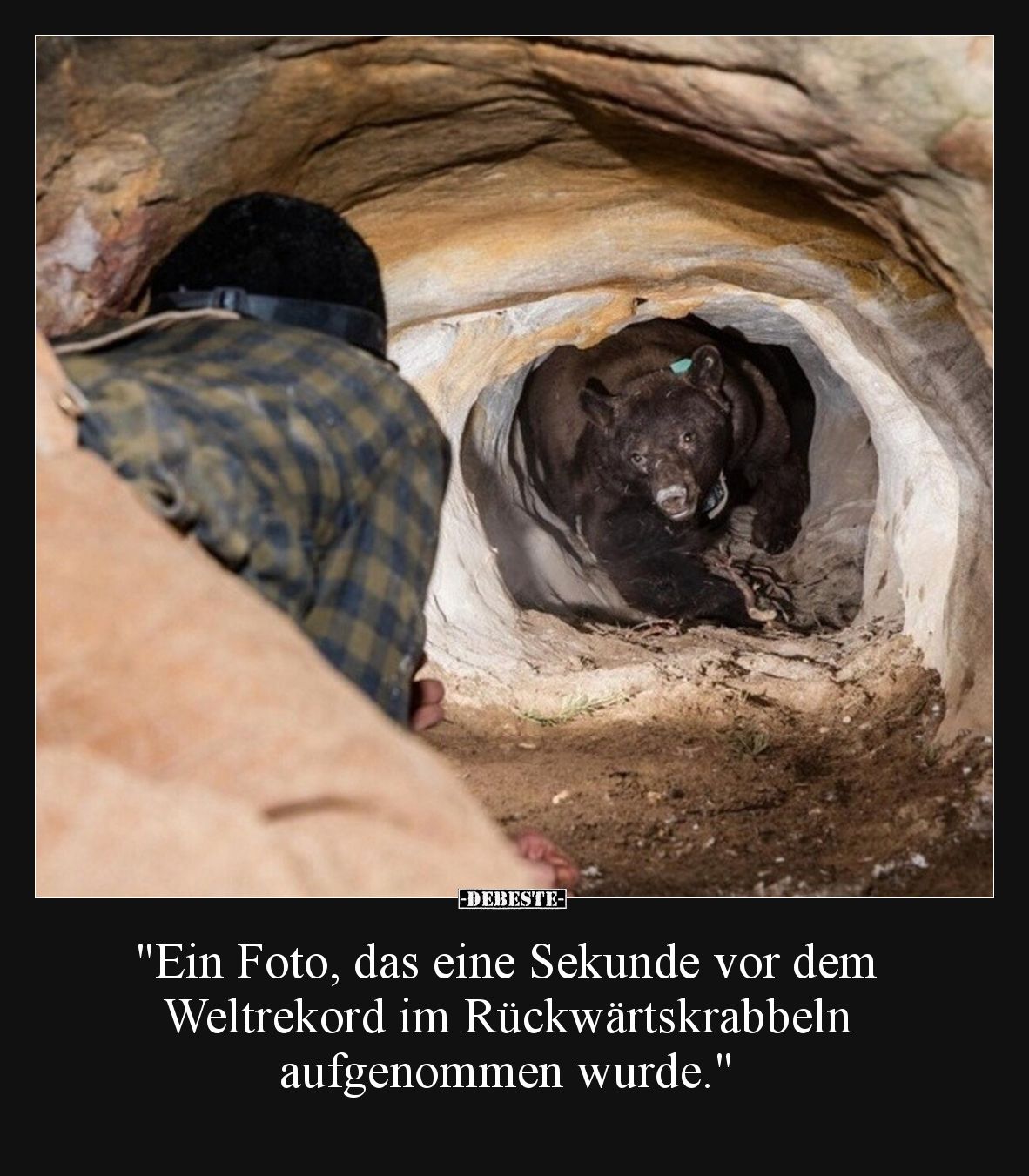 Ein Foto, das eine Sekunde vor dem Weltrekord im Rückwärtskrabbeln aufgenommen wurde.