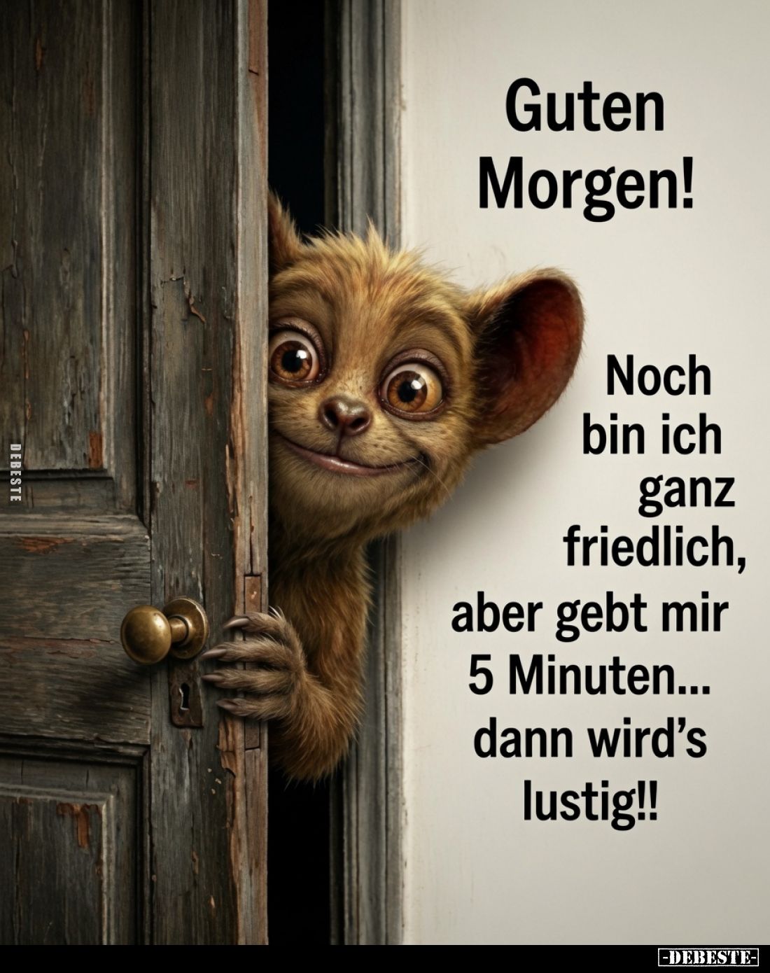 Guten Morgen!
Noch bin ich ganz friedlich, aber gebt mir 5 Minuten... dann wird's lustig!!