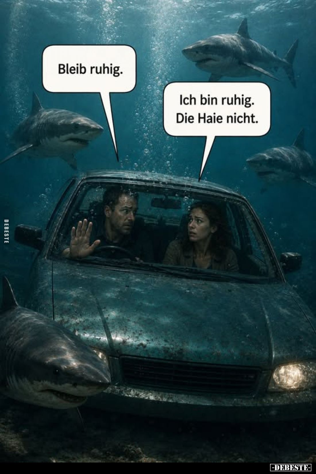 Bleib ruhig.
Ich bin ruhig. Die Haie nicht.