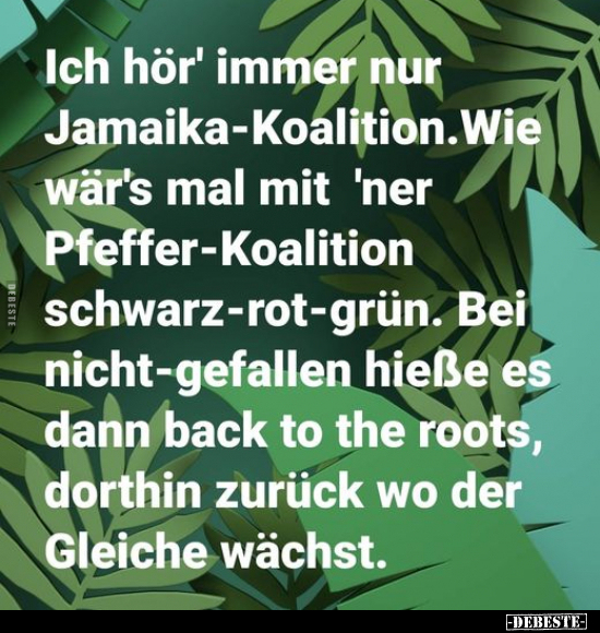 Ich hör' immer nur Jamaika-Koalition. Wie wär's mal mit.. - Lustige Bilder | DEBESTE.de