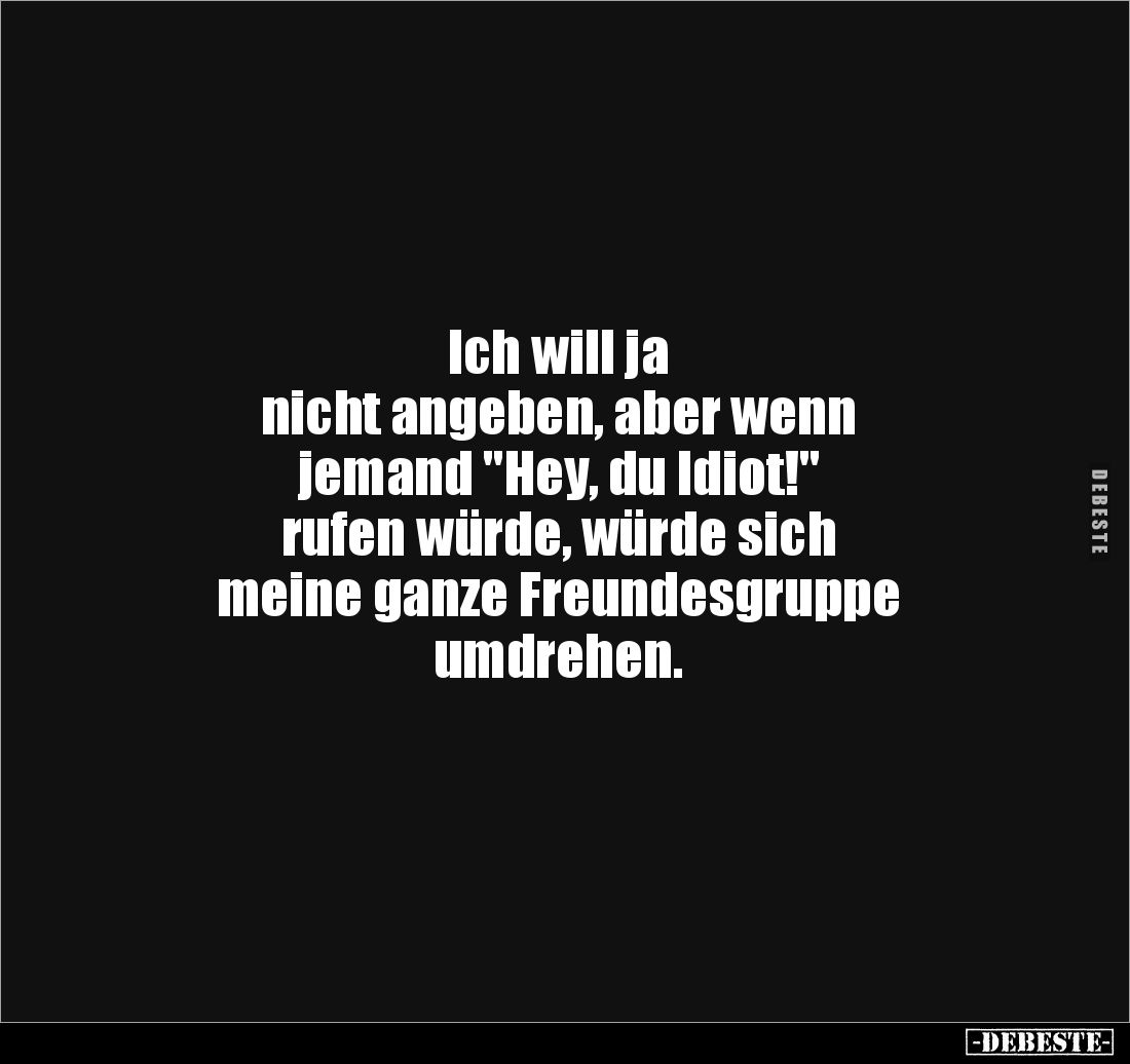 Ich will ja 
nicht angeben, aber wenn 
jemand "Hey, du Idiot!" 
rufen würde, würde sich 
meine ganze Freundesgr...