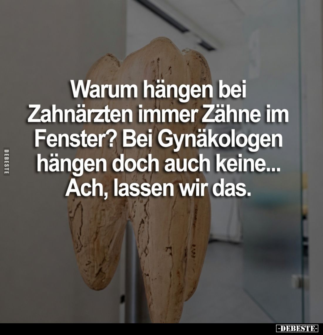 Warum hängen bei Zahnärzten immer Zähne im Fenster? Bei Gynäkologen hängen doch auch keine.. . Ach, lassen wir das.