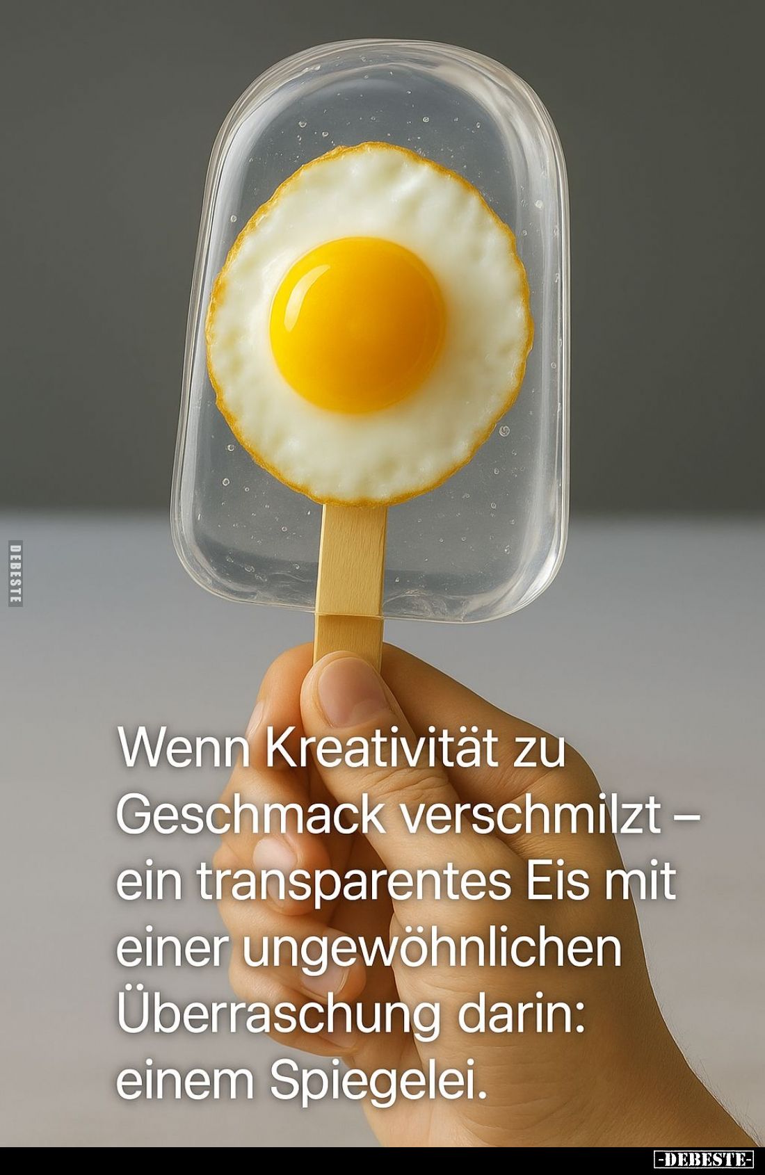 Wenn Kreativität zu Geschmack verschmilzt - ein transparentes Eis mit einer ungewöhnlichen Überraschung darin: einem Spiegele...