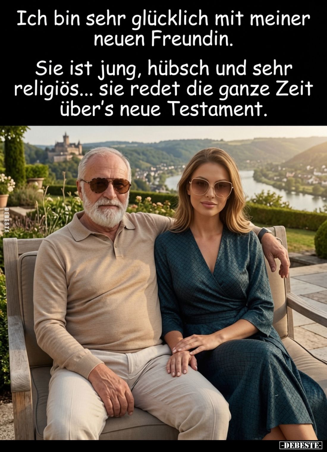 Ich bin sehr glücklich mit meiner neuen Freundin.
Sie ist jung, hübsch und sehr religiös... sie redet die ganze Zeit über's ...