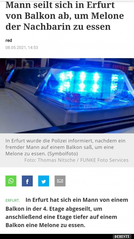 Mann seilt sich in Erfurt von Balkon ab, um Melone der.. - Lustige Bilder | DEBESTE.de