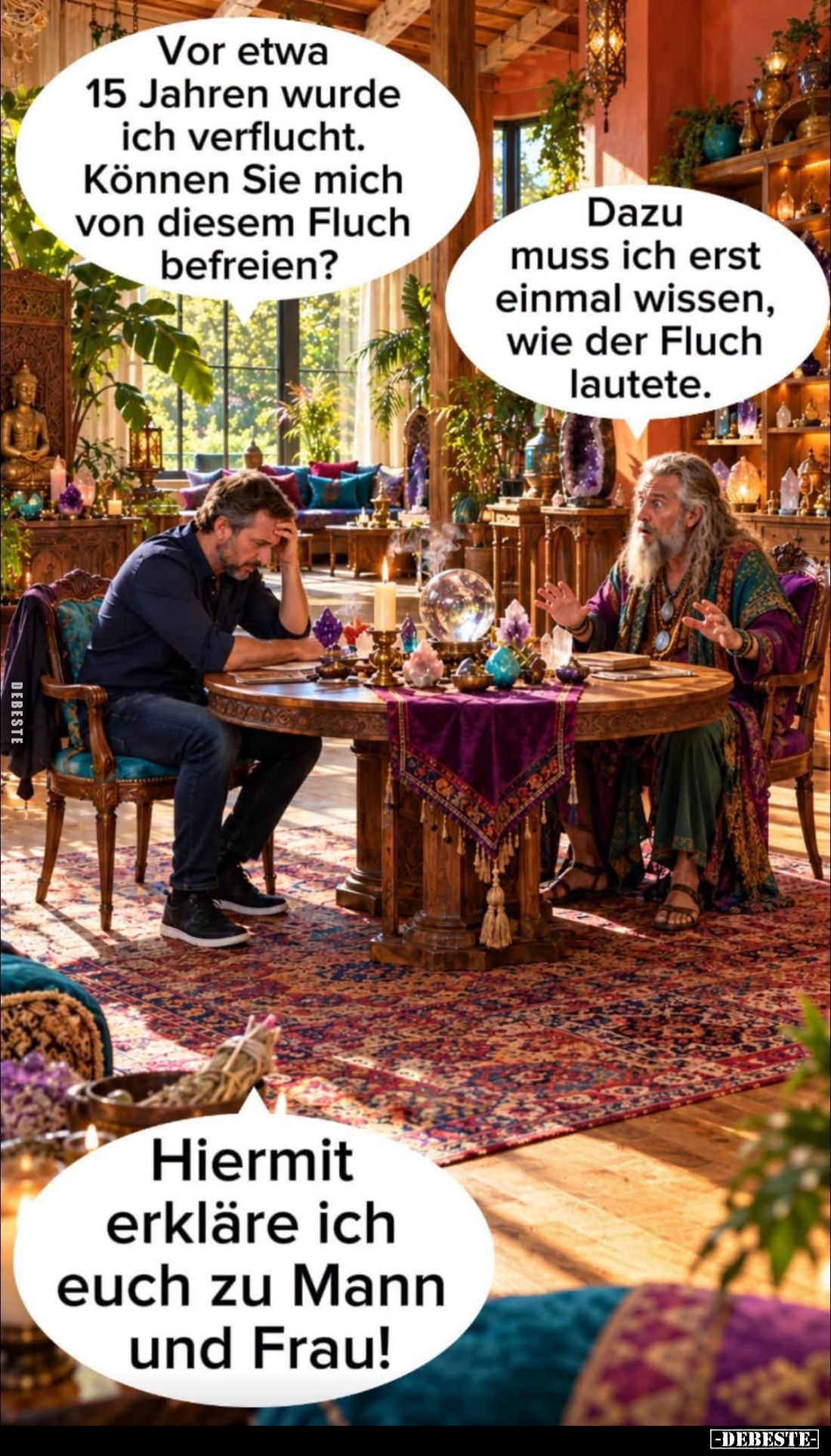 Vor etwa 15 Jahren wurde ich verflucht. Können Sie mich von diesem Fluch befreien?
Dazu muss ich erst einmal wissen, wie d...
