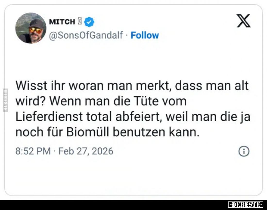 Wisst ihr woran man merkt, dass man alt wird? Wenn man die Tüte vom Lieferdienst total abfeiert, weil man die ja noch für Bio...