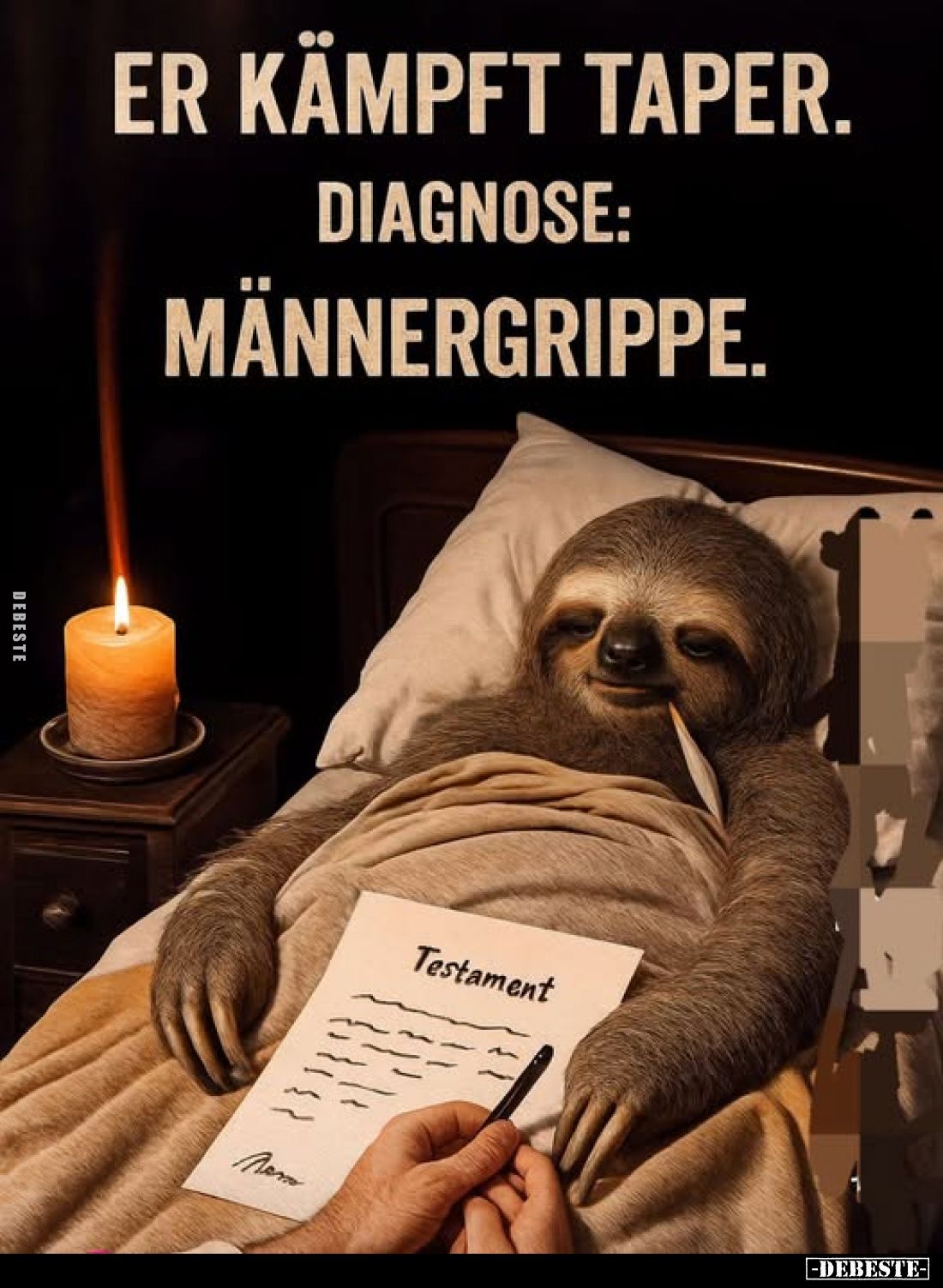 Er kämpft taper.
Diagnose: Männergrippe.