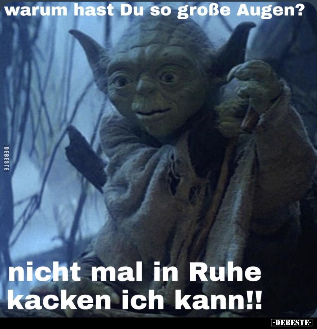 Warum hast Du so große Augen?
- Nicht mal in Ruhe kacken ich kann!!