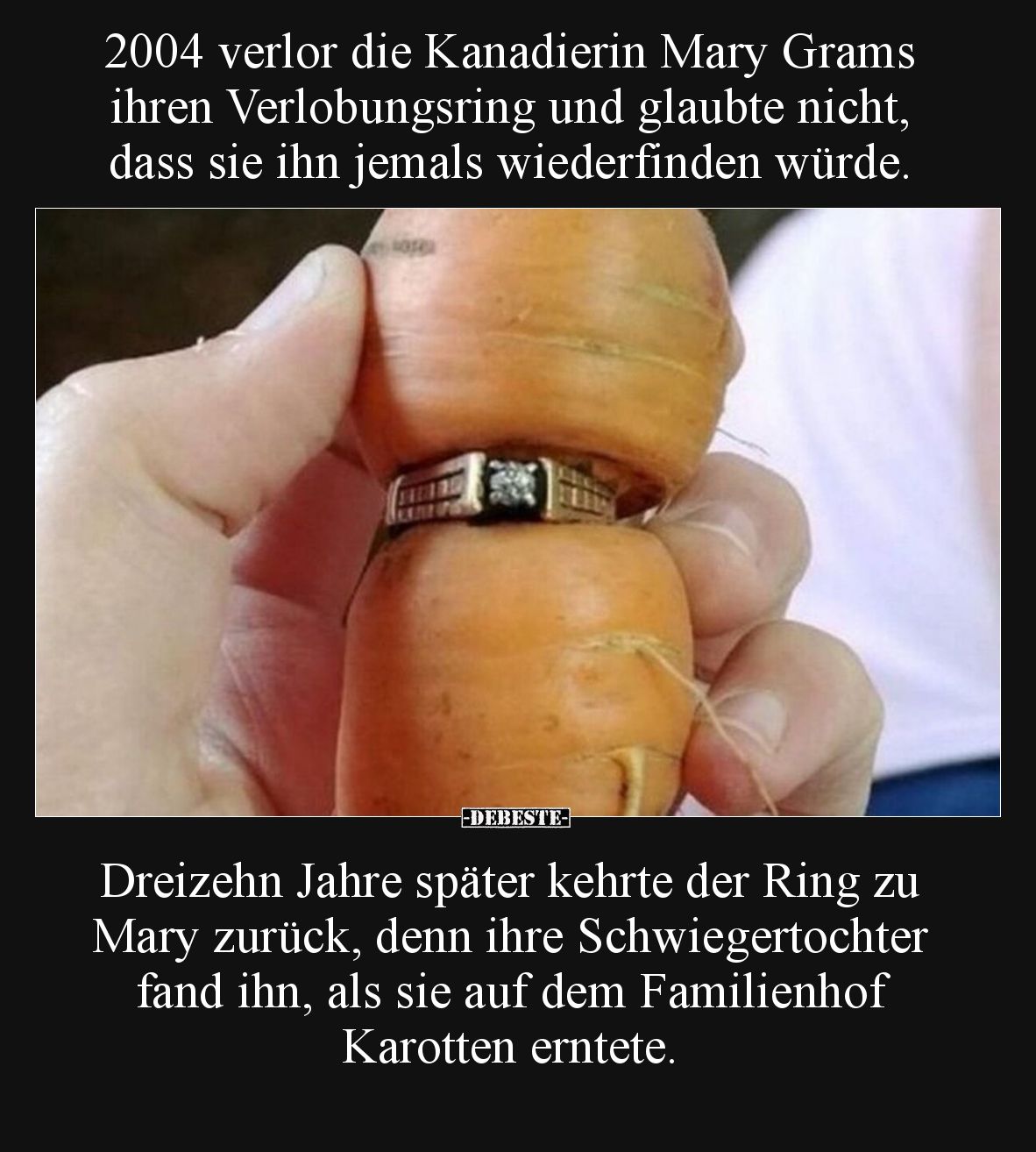 2004 verlor die Kanadierin Mary Grams ihren Verlobungsring und glaubte nicht, dass sie ihn jemals wiederfinden würde.
Drei...