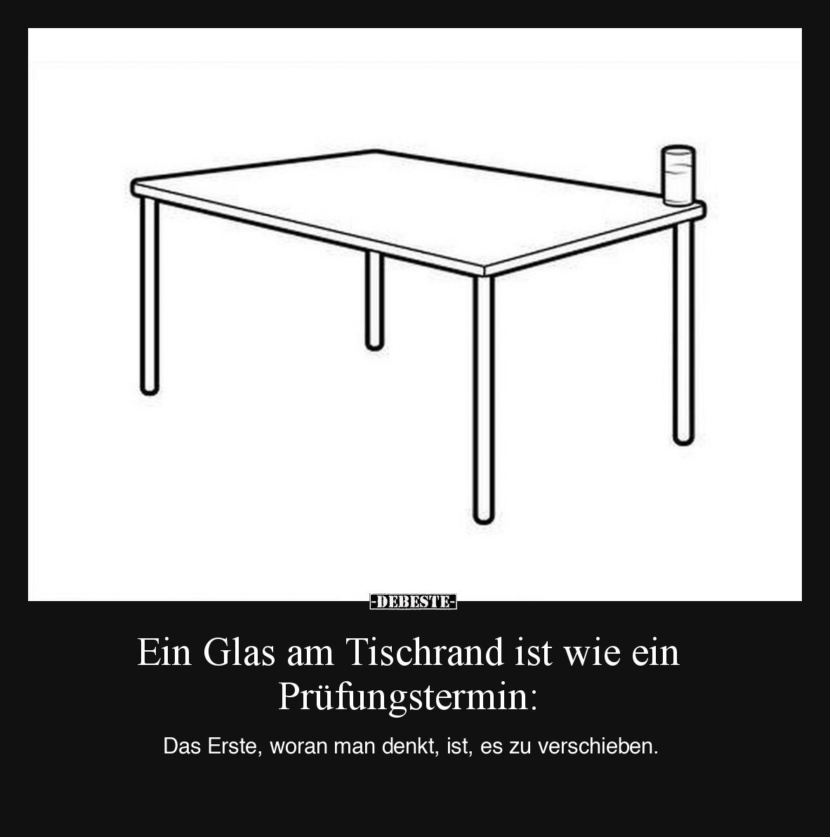 Ein Glas am Tischrand ist wie ein Prüfungstermin: Das Erste, woran man denkt, ist, es zu verschieben.