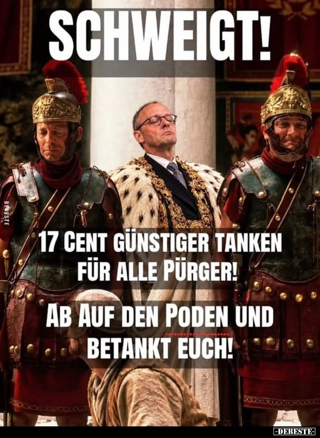 Schweigt!
17 Cent günstiger Tanken für alle Pürger!
Ab auf den Poden und betankt euch!