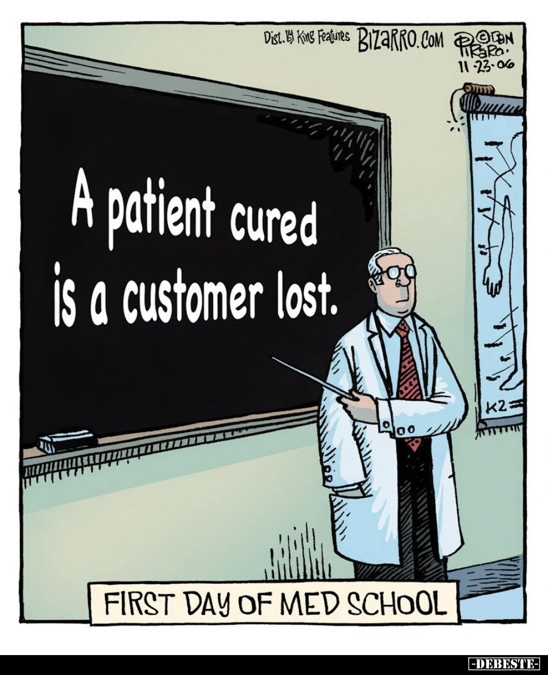 First day of med school. - A patient cured is a customer lost.