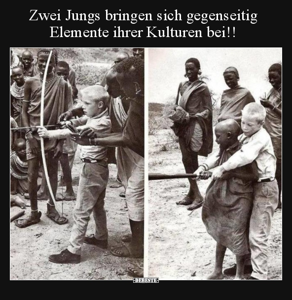 Zwei Jungs bringen sich gegenseitig Elemente ihrer..