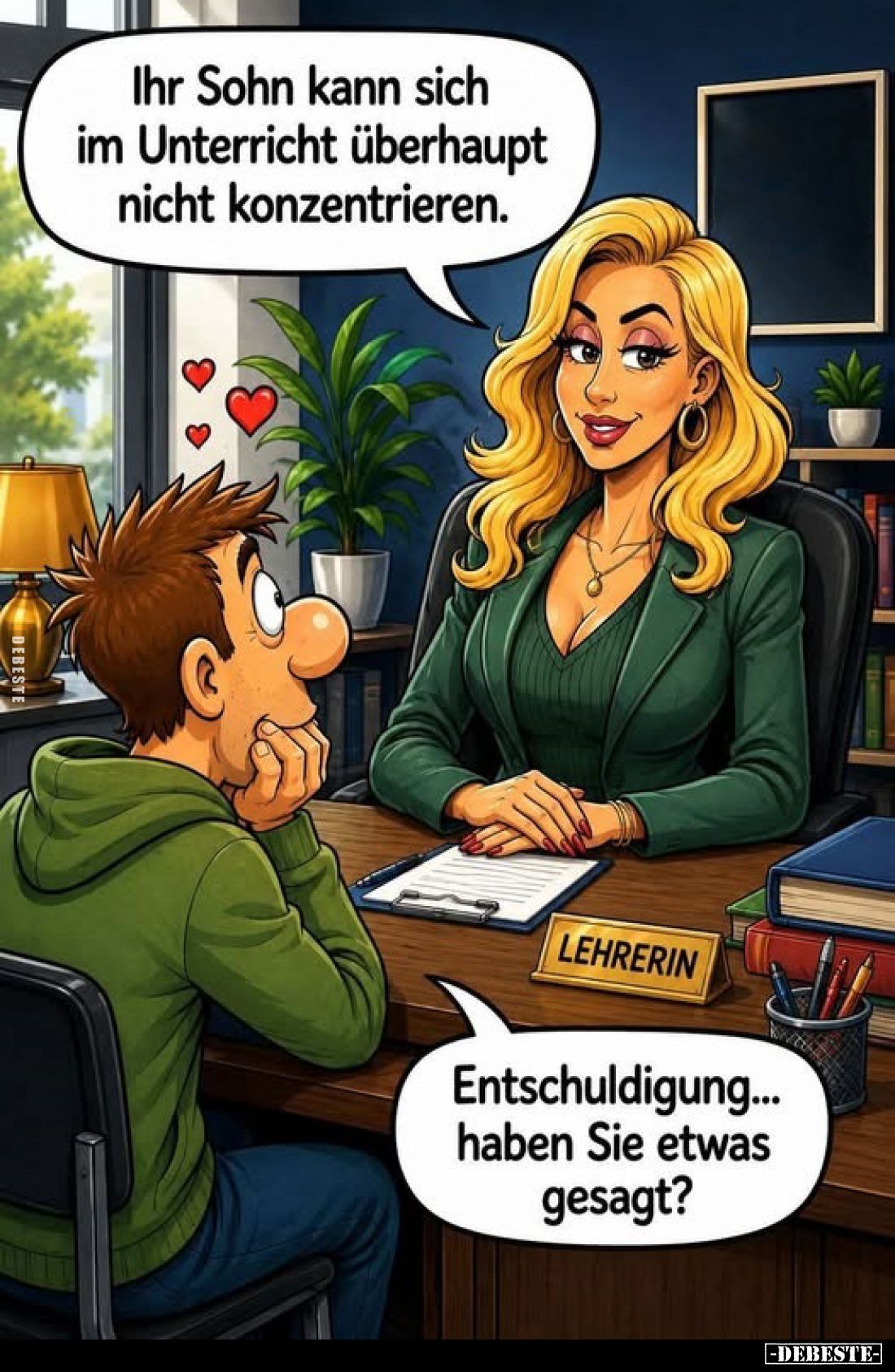 Ihr Sohn kann sich im Unterricht überhaupt nicht konzentrieren.
-
Entschuldigung... haben Sie etwas gesagt?
