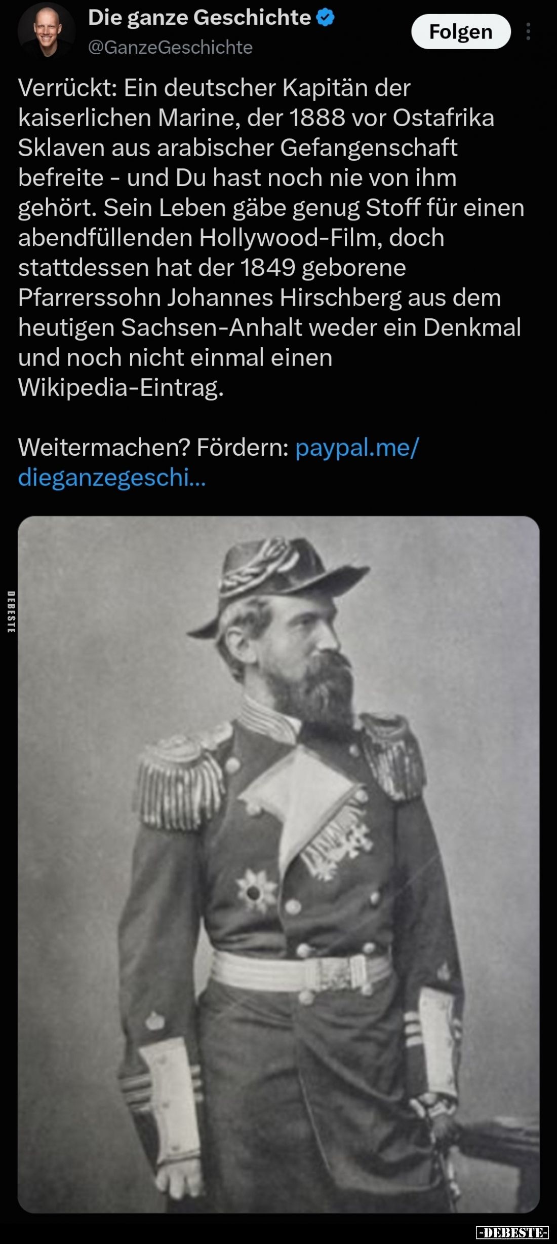 Verrückt: Ein deutscher Kapitän der kaiserlichen Marine, der 1888 vor Ostafrika Sklaven aus arabischer Gefangenschaft befreit...