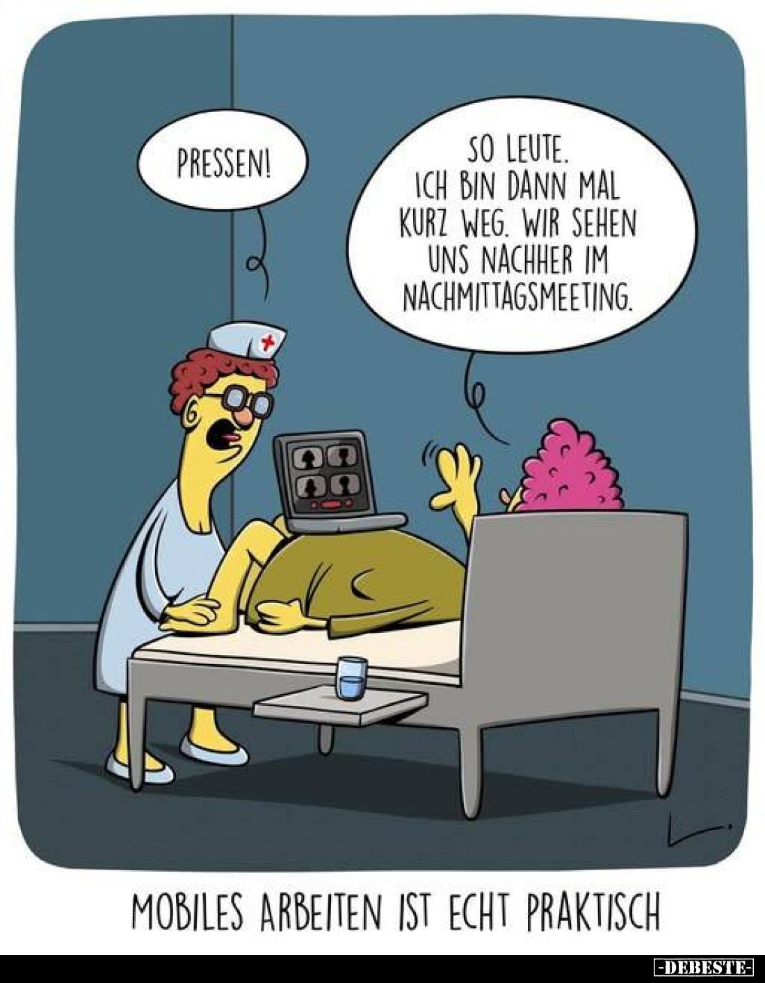 Pressen!
-
So Leute. Ich bin dann mal kurz Weg. Wir sehen uns nachher im Nachmittagsmeeting.
-
Mobiles arbeiten ist echt ...