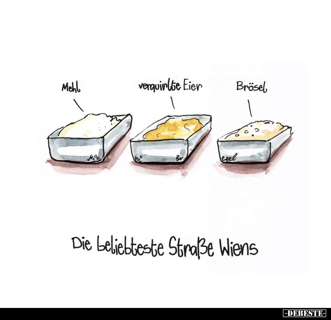 Die beliebteste Straße Wiens. Mehl,
verquirlte Eier,
Brösel.