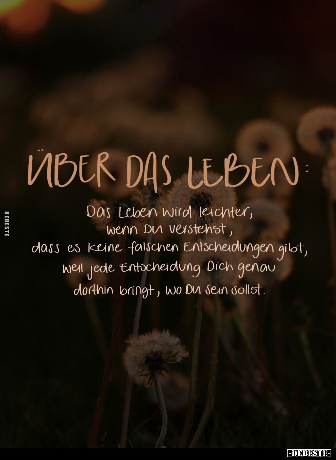 Über das Leben. Das Leben wird leichter, wenn Du verstehst, dass es keine falschen Entscheidungen gibt, Weil jede Entscheidun...