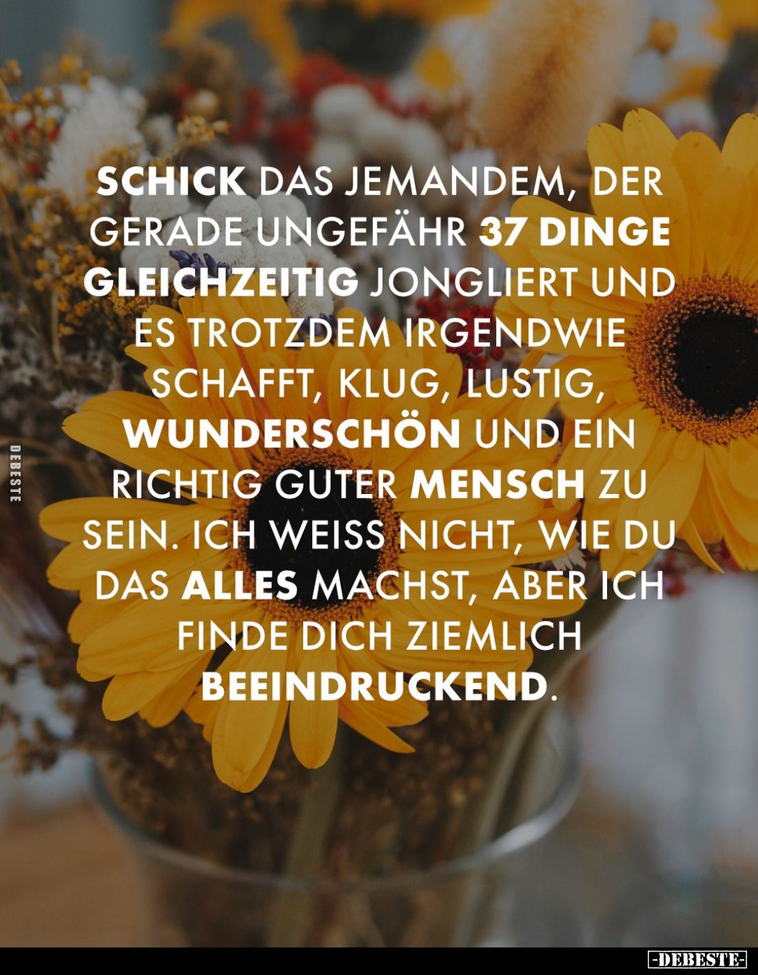 Schick das jemandem, der gerade ungefähr 37 Dinge gleichzeitig jongliert und es trotzdem irgendwie schafft, klug, lustig, wun...