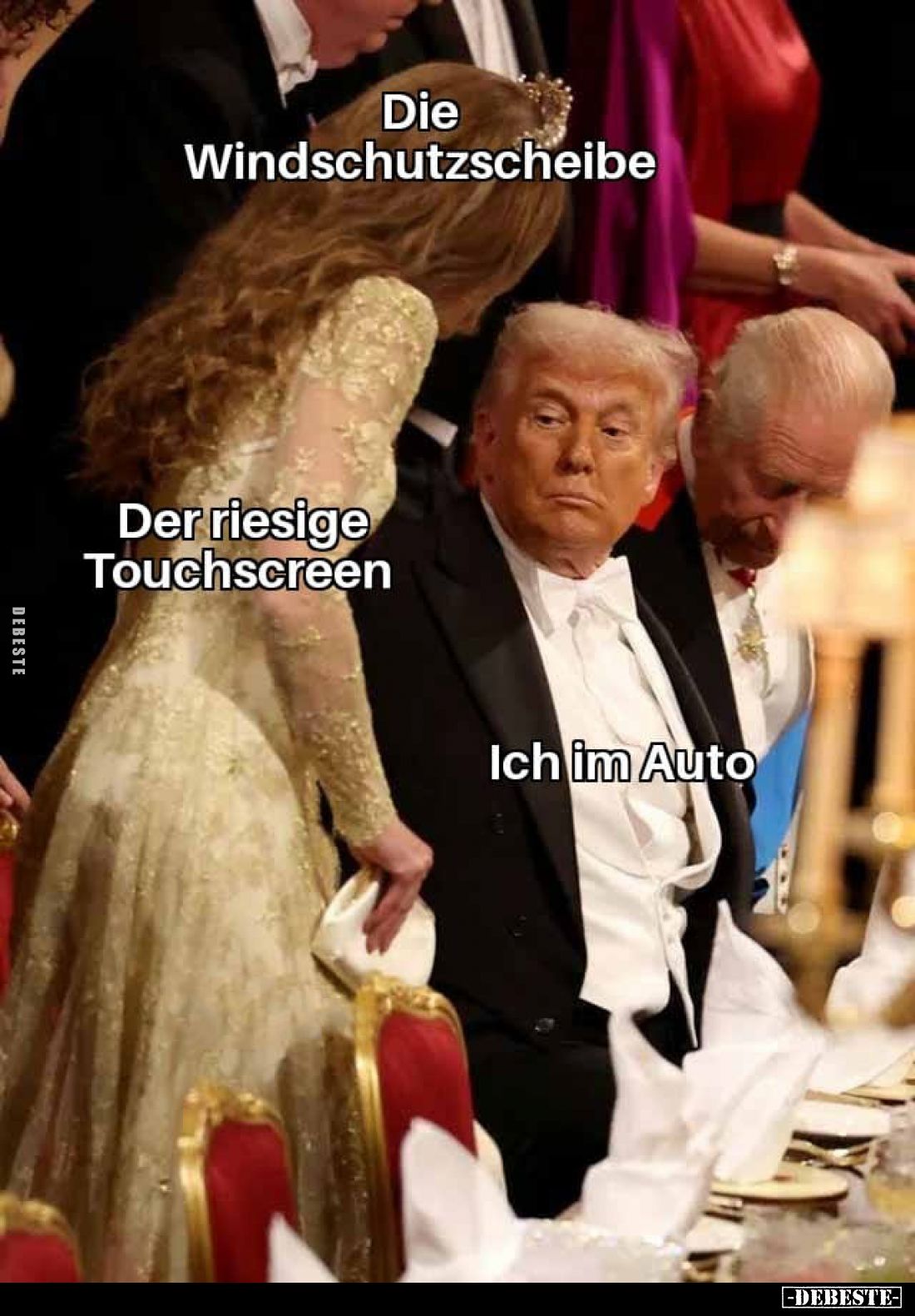 Der riesige Touchscreen. - Die Windschutzscheibe. - Ich im Auto.