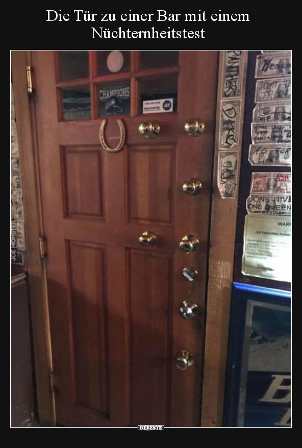 Die Tür zu einer Bar mit einem Nüchternheitstest..