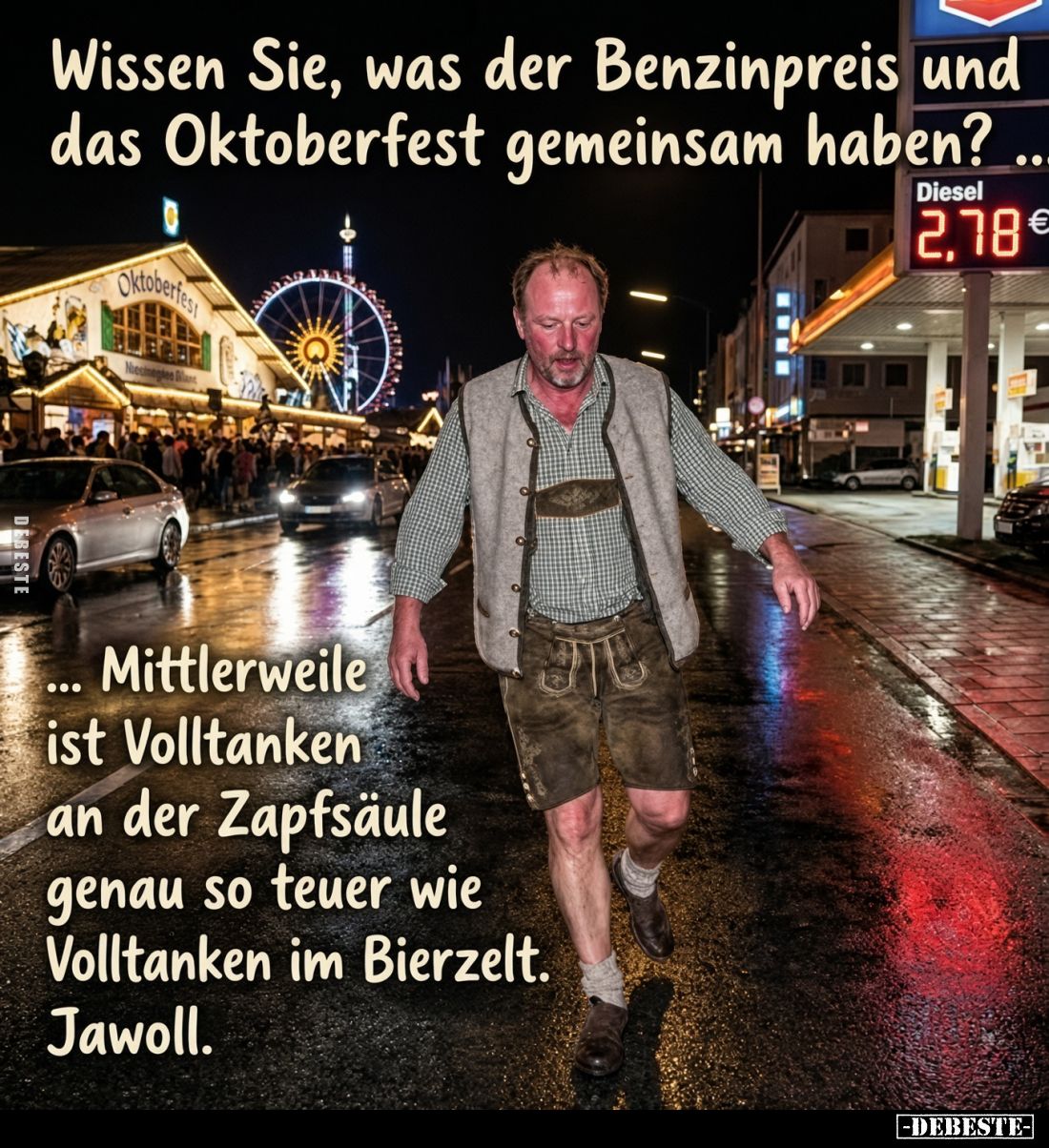 Wissen Sie, was der Benzinpreis und das Oktoberfest gemeinsam haben? ...Mittlerweile ist Volltanken an der Zapfsäule genau so...