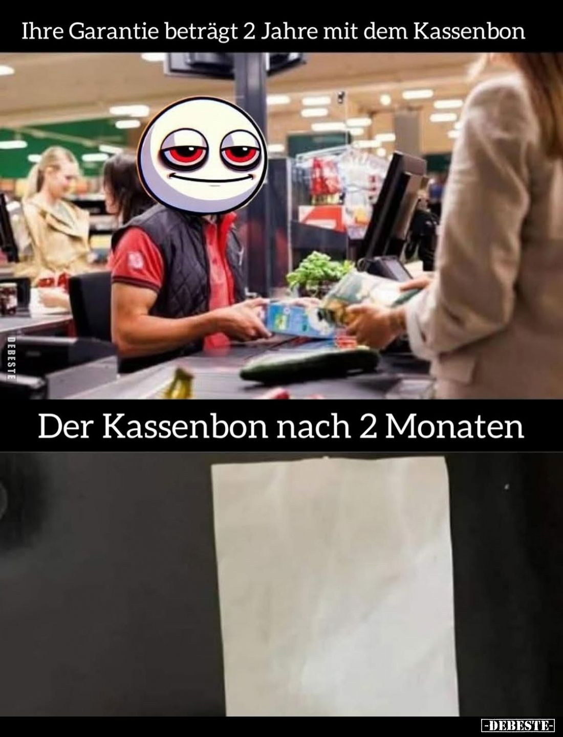 Ihre Garantie beträgt 2 Jahre mit dem Kassenbon. -
Der Kassenbon nach 2 Monaten.