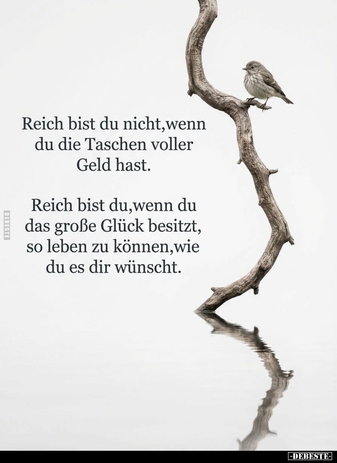 Reich bist du nicht, wenn du die Taschen voller Geld hast.
Reich bist du, wenn du das große Glück besitzt, so leben zu könne...