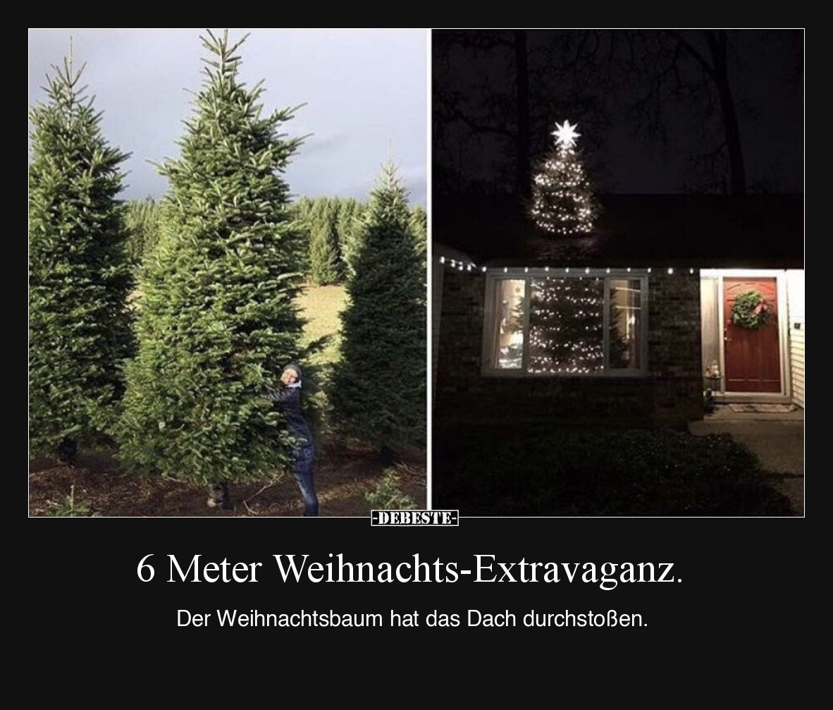 6 Meter Weihnachts-Extravaganz.  Der Weihnachtsbaum hat das Dach durchstoßen.