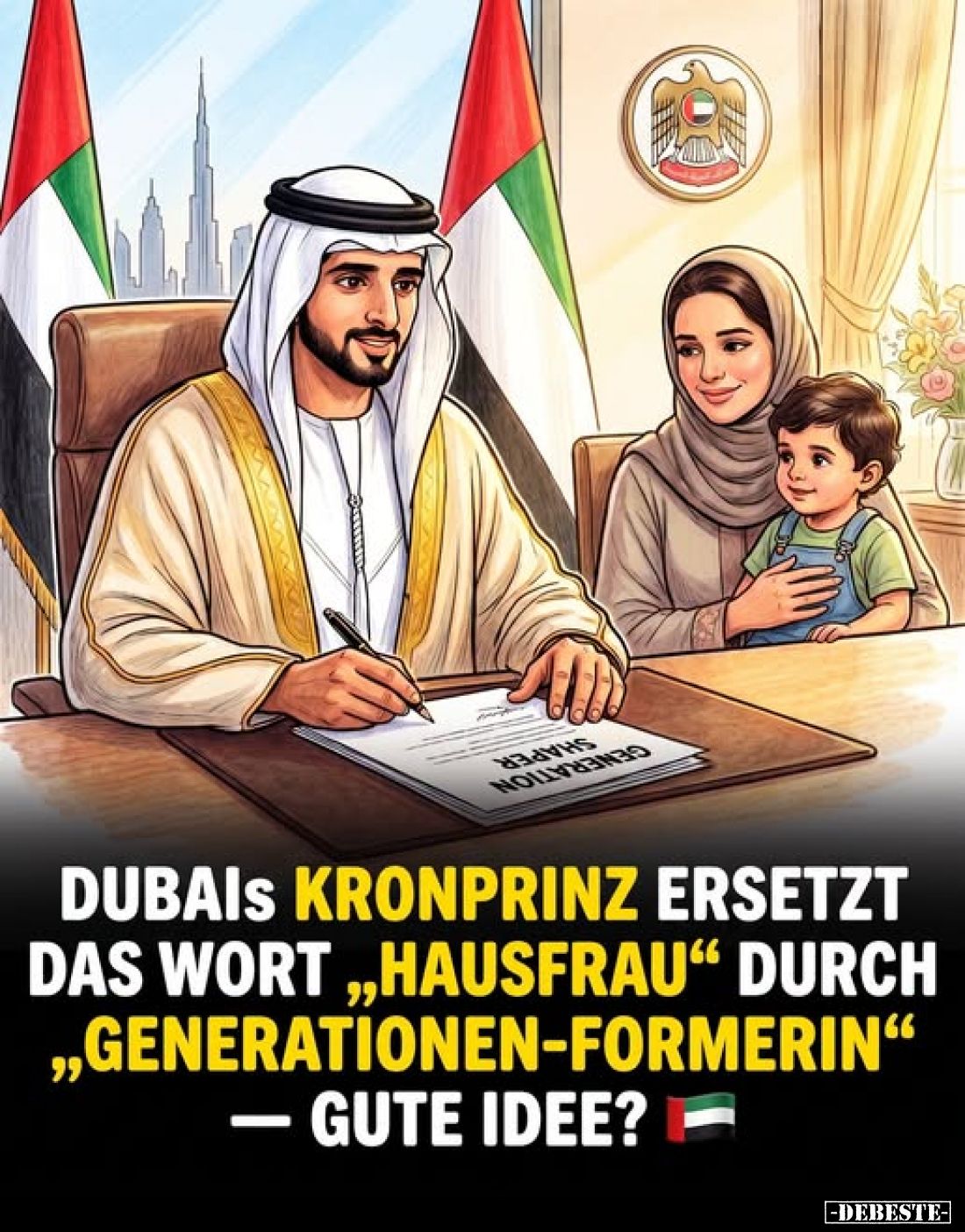 Dubais Kronprinz ersetzt das Wort „Hausfrau“ durch „Generationen-Formerin“ — gute Idee?
