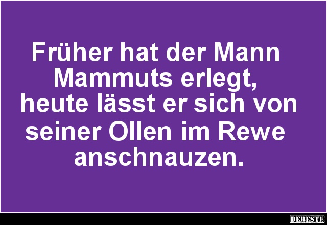 Früher hat der Mann
Mammuts erlegt,
heute lässt er sich von
seiner Ollen im Rewe
anschnauzen....