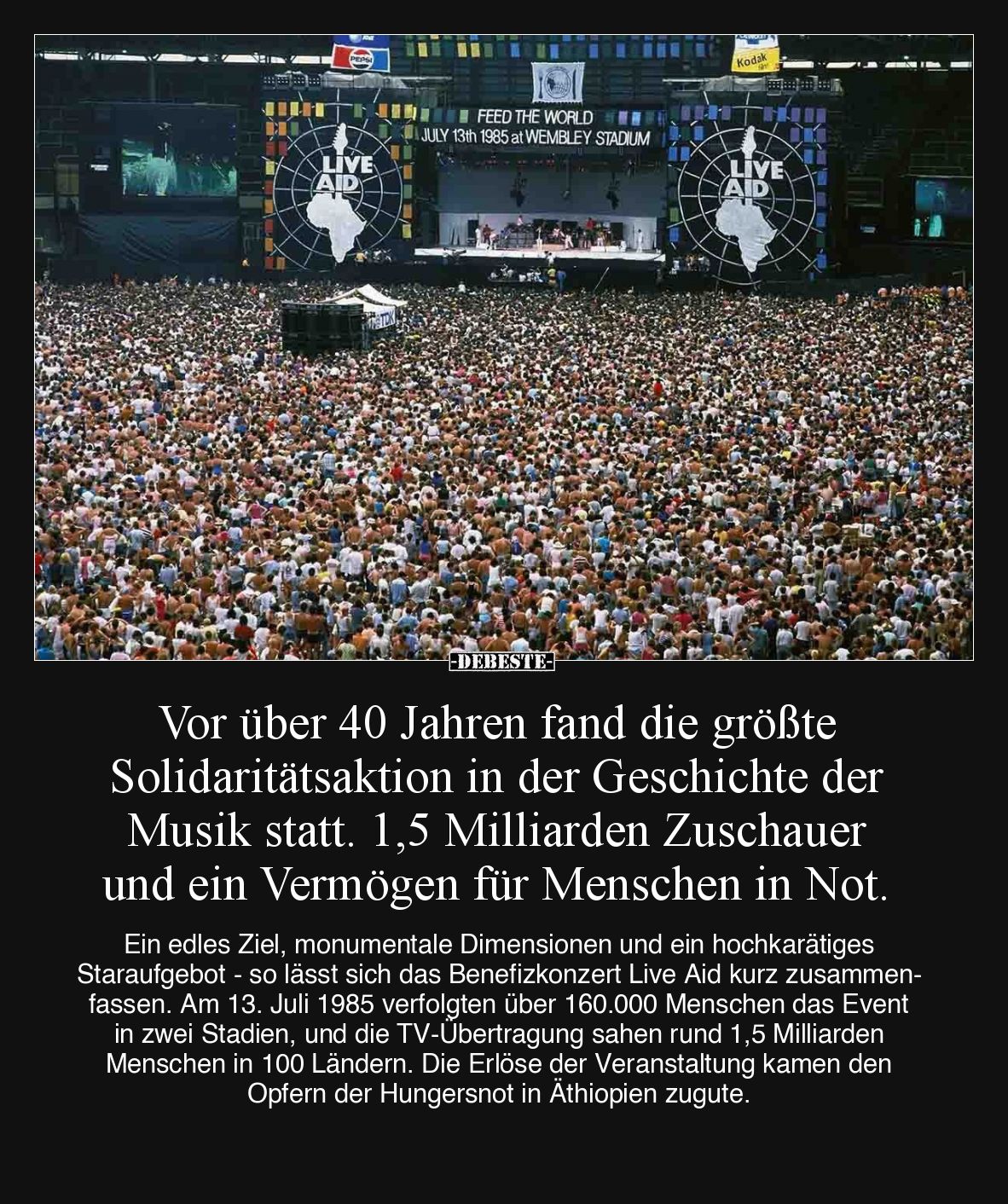 Vor über 40 Jahren fand die größte Solidaritätsaktion in der Geschichte der Musik statt. 1,5 Milliarden Zuschauer und ein Ver...