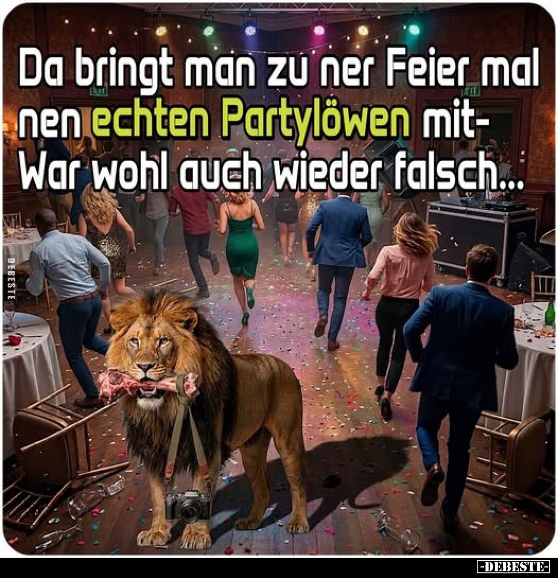 Da bringt man zu ner Feier mal nen echten Partylöwen mit- 
 War wohl auch wieder falsch...