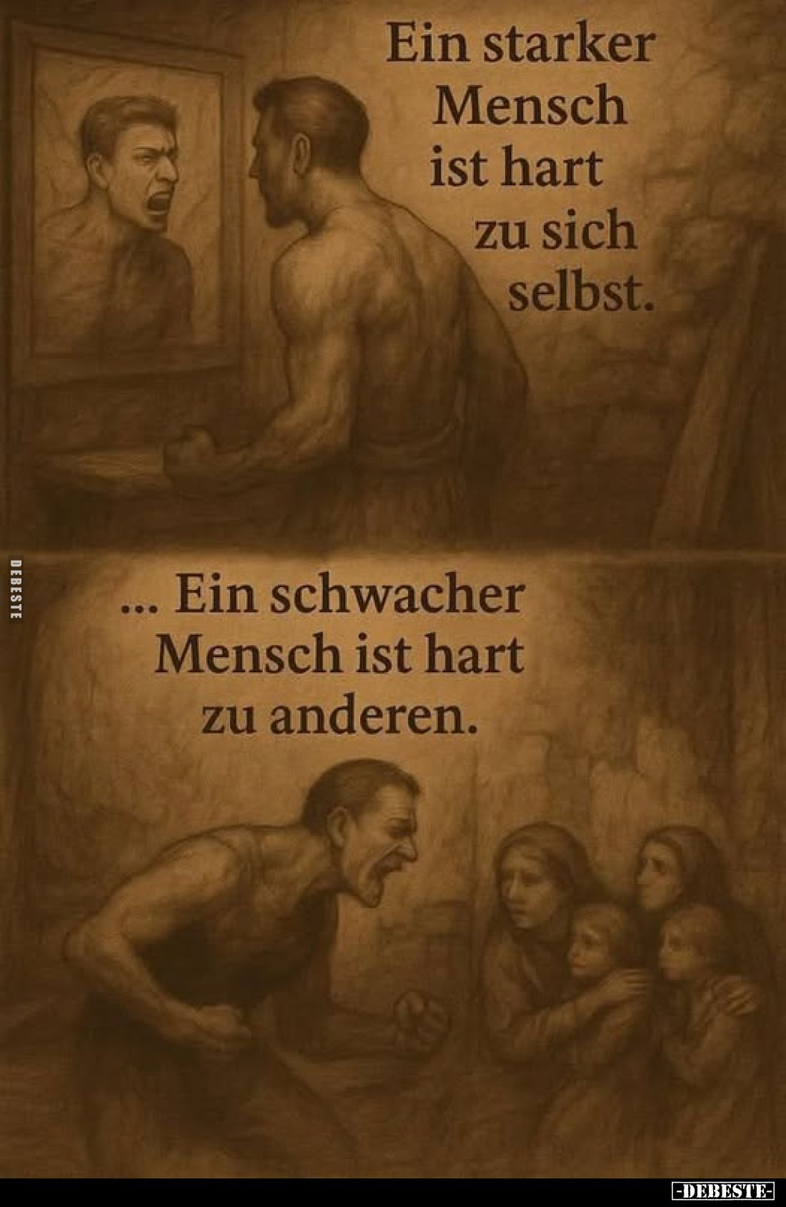 Ein starker Mensch ist hart zu sich selbst.
- Ein schwacher Mensch ist hart zu anderen.