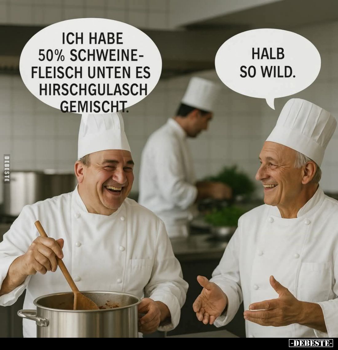Ich habe 50% Schweinefleisch unten es Hirschgulasch gemischt. -
Halb so wild.