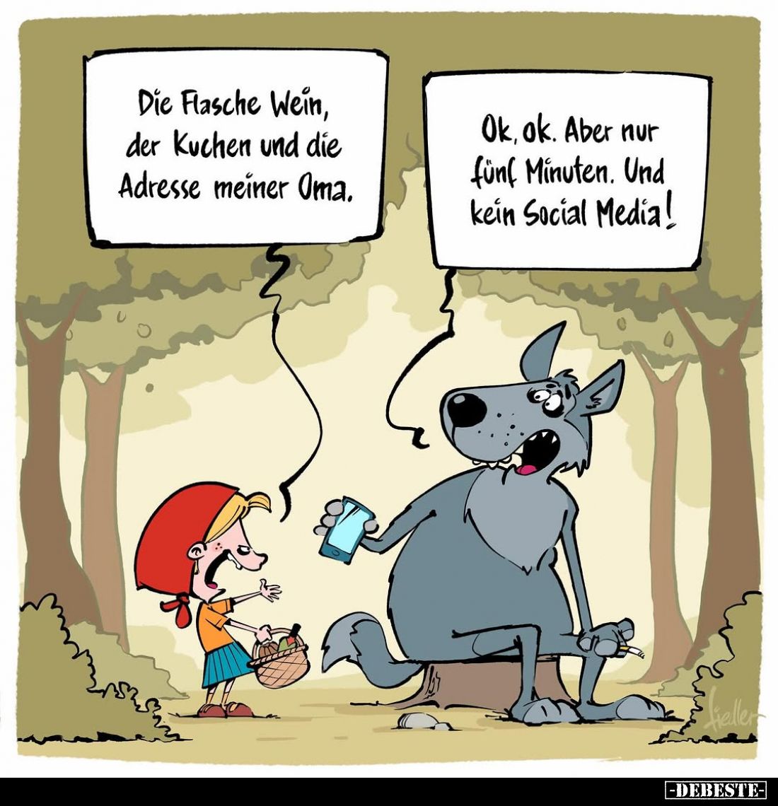 Die Flasche Wein, der Kuchen und die Adresse meiner Oma.
-
Ok, ok. Aber nur fünf Minuten. Und kein Social Media!