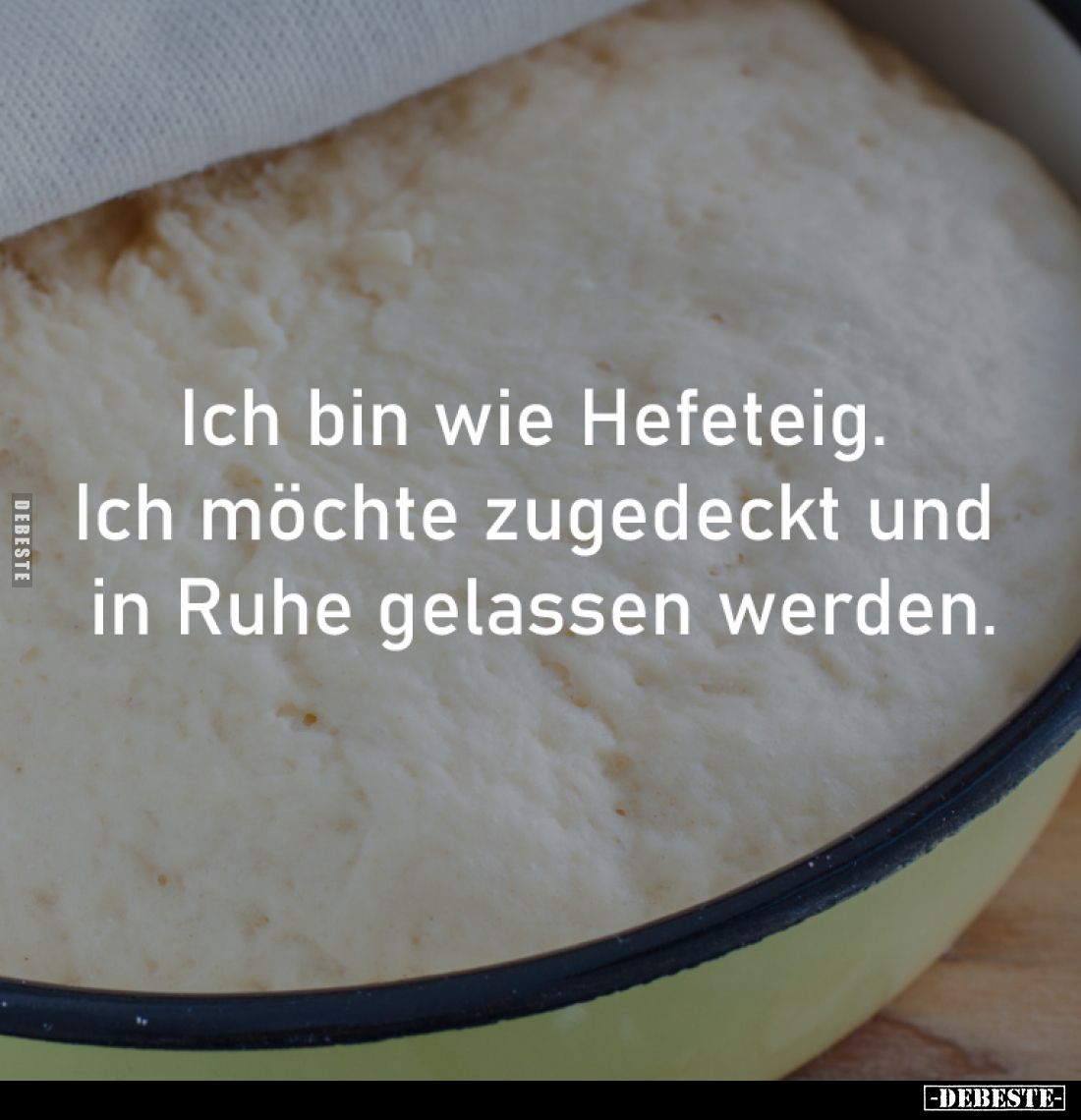 Ich bin wie Hefeteig. 
Ich möchte zugedeckt und 
in Ruhe gelassen werden.